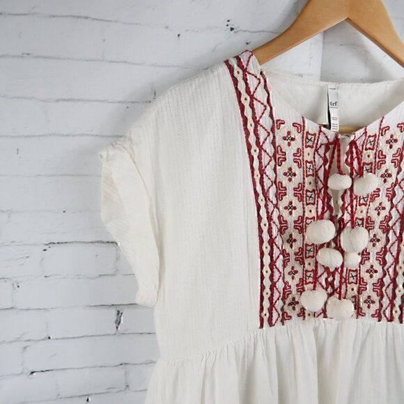 ZARA TRF COLLECTION IVORY CAP SLEEVE EMBROIDERED SMOCK TUNIC TOP SIZE XS - Picture 8 of 9